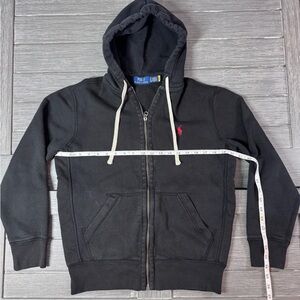 VTG Polo Ralph Lauren Jacket Mens Small Thermal Waffle Hood Zip Hoodie blackPony